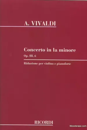 Ricordi Vivaldi A. - Concerto In La Min. Op. Iii N. 6 Rv 356 - Violon Cordes Et Basse Continue - Offre exceptionnelle