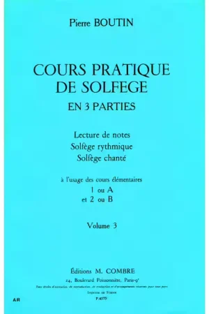 Combre Boutin Pierre - Cours Pratique De Solfege Vol.3 - Achetez maintenant