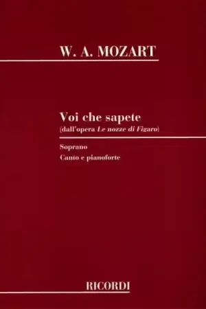Ricordi MOZART W.A. - LE NOZZE DI FIGARO: VOI CHE SAPETE - CHANT ET PIANO - Qualité professionnelle