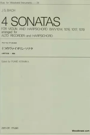 Zen-On Music Music Bach Johann Sebastian - 4 Sonatas For Violin And Harpsichord - Flute A Bec Alto - Soldes