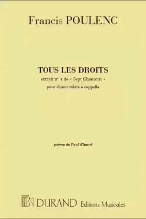 Durand Poulenc F. - Tous Les Droit s - Choeur | Prix usine