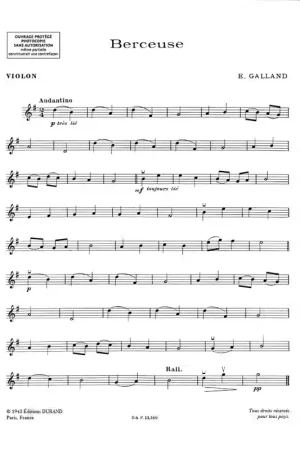 Bon plan | Durand GALLAND - BERCEUSE - VIOLON ET PIANO
