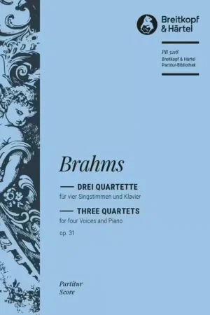 Edition Breitkopf Brahms Johannes - Drei Quette Op. 31 - Soli Mixed Choir Piano - Achat sécurisé