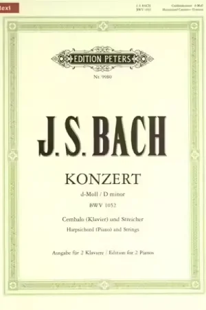 Prix exceptionnel | Edition Peters Bach Johann Sebastian - Concerto No.1 In D Minor BWV 1052 - Piano 4 Hands