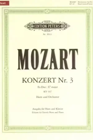Edition Peters Mozart Wolfgang Amadeus - Horn Concerto No.3 In E Flat K.447 - Horn And Piano | Vente flash
