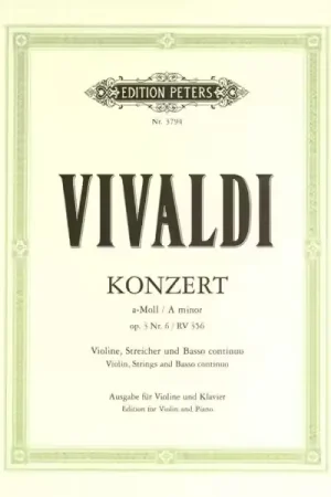 Prix bas | Edition Peters Vivaldi Antonio - Concerto In A Minor Op.3 No.6 RV 356 - Violin And Piano