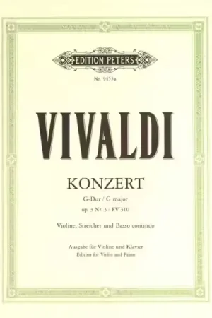 Edition Peters Vivaldi Onio - Concerto In G Op.3 No.3, Rv 310 - Violin And Piano - Offre à durée limitée