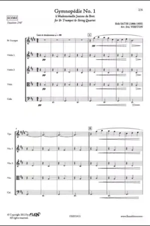 Flex Editions SATIE E. - GYMNOPEDIE NO. 1 - TROMPETTE ET QUATUOR A CORDES - Disponible à la commande