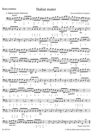 Super offre - Barenreiter PERGOLESE G. B. - STABAT MATER - BASSE CONTINUE