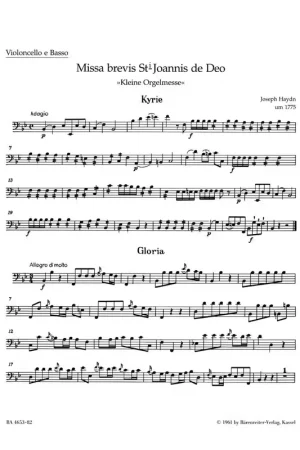 Barenreiter Haydn J. - Missa Brevis St Joannis De Deo Little Organ Mass Hob.Xxii:7 - Cello Basse | Commandez dès maintenant