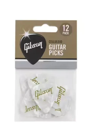 Fin de série | Gibson Accessories Médiators Pearloid White 12 Pack Heavy