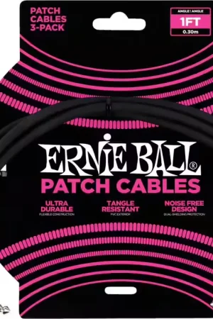 Remise supplémentaire | Ernie Ball Cables Instrument Patch Pack de 3 - Coudé - 30CM Noir