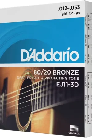 Très populaire | D'addario And Co EJ11-3D Bronze 80/20 Light 12-53 (3 Jeux)