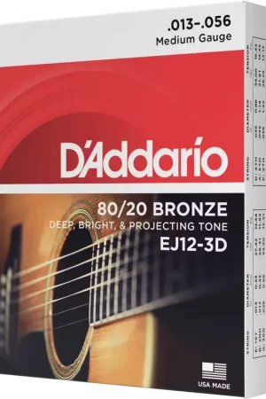 D'addario And Co EJ12-3D Bronze 80/20 Medium 13-56 (3 Jeux) | Bon prix