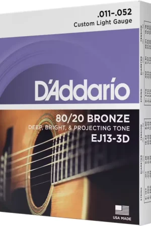 D'addario And Co EJ13-3D Bronze 80/20 Custom Light 11-52 (3 Jeux) | Excellente qualité