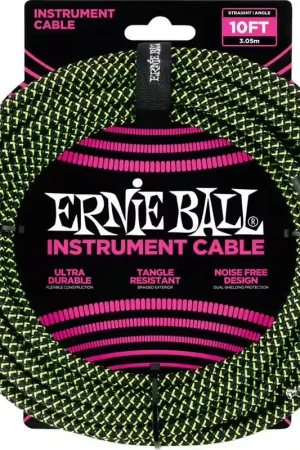 Ernie Ball Cables Instrument Gaine Tisse Jack/jack Coudé 3M Noir/vert | Dernier arrivage