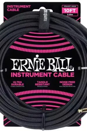 Nouvel arrivage - Ernie Ball Cables Instrument Gaine Tisse Jack/jack Coudé 3M Noir