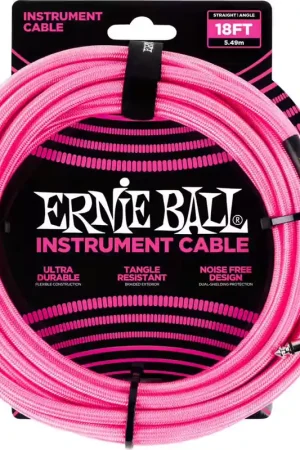 Ernie Ball Cables Instrument Gaine Tisse Jack/jack Coudé 5,5M Rose - Bien noté