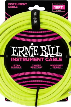 Ernie Ball Cables Instrument Gaine Tisse Jack/jack Coudé 5,5M Jaune | Produit phare