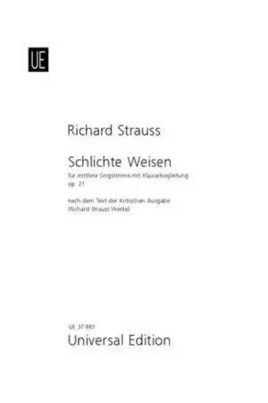 Universal Edition Strauss Richard - Schlichte Weisen Op.21 - Voix Moyenne & Piano - Achetez maintenant
