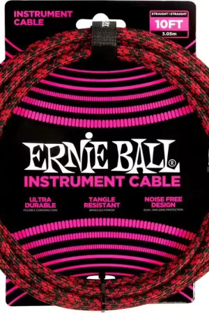 Ernie Ball 3M Jack Mono Male Vers Jack Mono Male Rouge et Noir - Stock limité