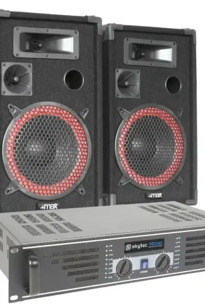 SkyTec Set Complet - Paire d'Enceintes 8" 2x 500 Watts avec Amplificateur et Câbles - Économisez maintenant