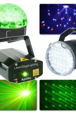 Déstockage - Kit d'Éclairage Complet BeamZ avec Laser, Jeu de Lumière Jelly Ball et Stroboscope