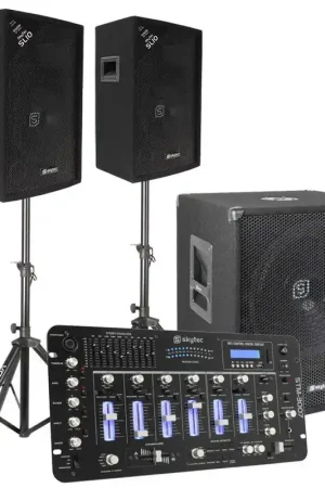 SkyTec 2.1 Set DJ Complet 1100 Watts avec Table de Mixage et Câbles | Vente flash