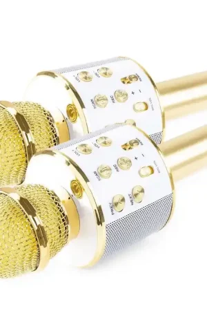 Achetez dès maintenant - MAX KM01 Kit Deux Microphones Karaoké Micro Sans Fil Bluetooth - Doré