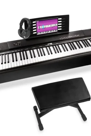 Disponible à la commande - MAX KB6W Clavier Électronique 88 Touches avec Meuble en Bois, Banc et Casque Audio
