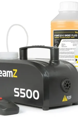 BeamZ S500 Machine à Fumée avec Liquide de Nettoyage et de Fumée - 500W - Best-seller