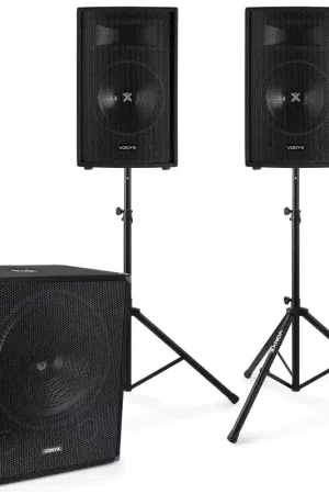 Vonyx Set Complet 2.1 - 2x Enceintes avec Caisson de Basse, Pieds et Câble Inclus, Puissance 1600W | Direct usine