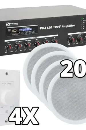Power Dynamics Ensemble 100V avec 20 Haut-Parleurs et Contrôles de Volume - Prix spécial