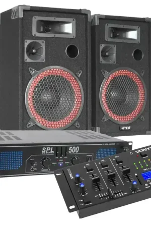 Meilleur prix | SKYTEC Kit DJ COMPLET Enceinte BLUETOOTH 500W, Ampli 2X250W ET TABLE DE MIXAGE