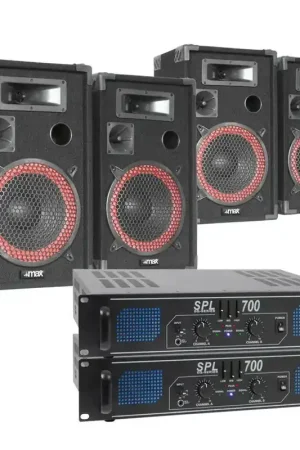 Derniers exemplaires - SkyTec XEN 1400W - 2x Paire d'Enceintes Passives 10" avec 2 Amplificateurs SPL 700 et Câbles