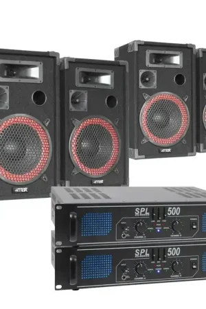 Ajoutez au panier - SkyTec XEN Set Complet - 2x 2 Enceintes 8", avec Amplificateur SPL 500 et Câbles, Puissance 1000W