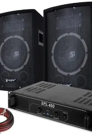SkyTec Pack DJ - 2 Enceintes 8 Pouces, Amplificateur et Câble Inclus, Puissance 400W - Plébiscité par les clients