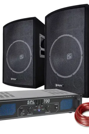 SkyTec DJ - 2 Enceintes 12 Pouces, Amplificateur et Câble Inclus, Puissance 700W | Prix spécial