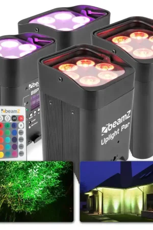 BeamZ BBP96 - Lot de 4 Projecteurs PAR LED sur Batterie Longue Durée RGBAW-UV DMX - 72 Watts - Réduction