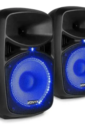 Meilleur prix | 2nde Vie - Vonyx VPS082A - Set d'Enceintes LED 8" 400 Watts BT/USB/SD avec Télécommande et Micro