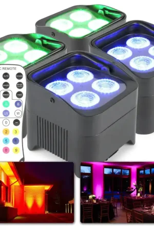 Commandez maintenant - BeamZ BBP94 - Lot de 4 Projecteurs PAR Uplight sur Batterie RGB-UV DMX - 40 Watts