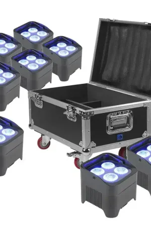 BeamZ BBP94 - Lot de 8 Projecteurs PAR Uplight sur Batterie RGB-UV DMX 40 Watts avec Flightcase | Quantité limitée