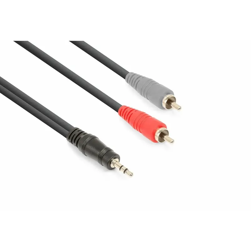 Stock presque épuisé - Vonyx Câble Audio Cordon Jack 3,5 Stéréo/2x RCA Mâle - 1,5m