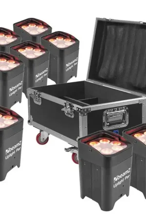 Très populaire - BeamZ BBP96 - Lot de 8 Projecteurs PAR LED sur Batterie RGBAW-UV DMX 72 Watts avec Flightcase