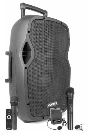 Vonyx AP1200PA - Enceinte Sono Portable avec Micros, 600W, BT/USB/SD/MP3 - Offre limitée