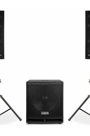 Vonyx VX880BT - Système Triphonique, Caisson de Basse 750W, BT/MP3/SD/USB/AUX et Micro | Prix doux