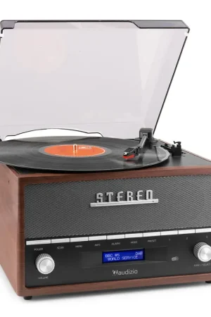 Bon plan - Audizio Frisco Platine Vinyle Bluetooth avec Radio DAB+ Intégrée - Marron