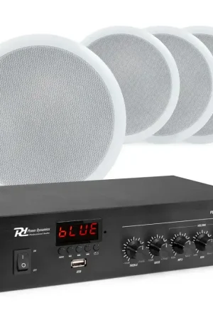 Petit prix - Power Dynamics - Système Audio avec 4 Haut-Parleurs de Plafond CSPB5 et un Amplificateur PDM25 avec Bluetooth