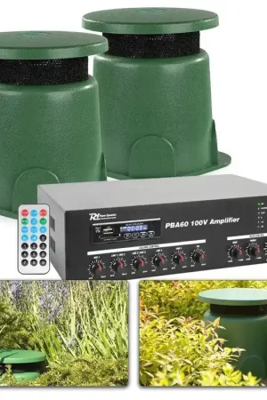 Prêt à expédier - Power Dynamics - Sonorisation Extérieure - Système 100V 2 enceintes résistantes IP45, amplificateur | Bluetooth & câbles inclus