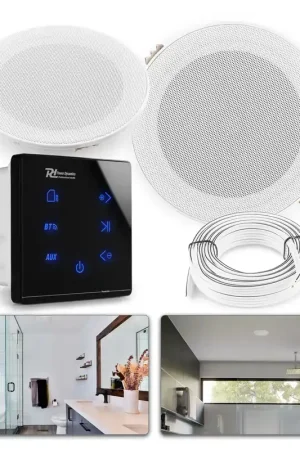 Power Dynamics Powerline A50B - Pack Amplificateur Mural avec 2 Enceintes de Salle de Bain - 80 Watts, Câbles inclus | Petit prix